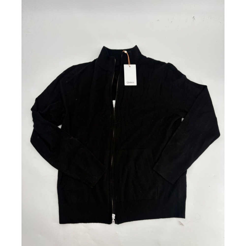Quince Mongolian Cashmere Full Zip Mock Neck Sweater Black Mens Large NWT